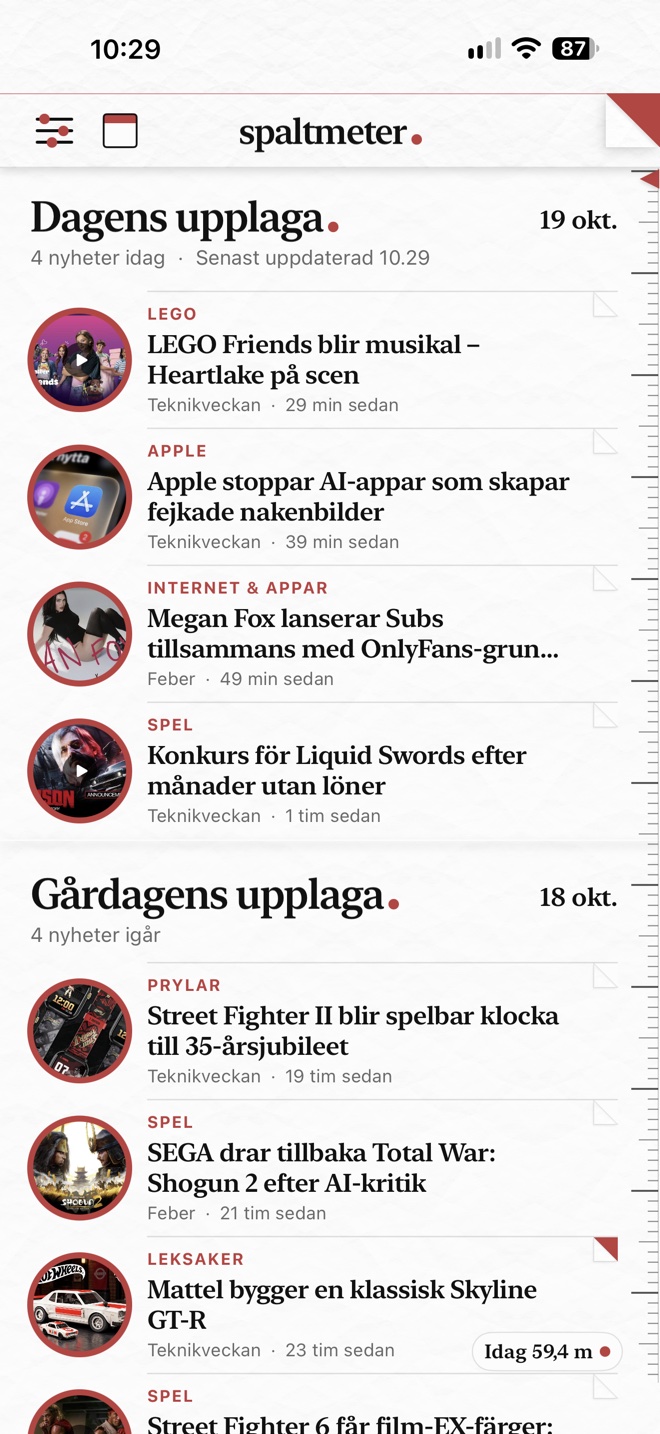 Dagens upplaga med kompakta nyheter, hundöron och spaltmätaren