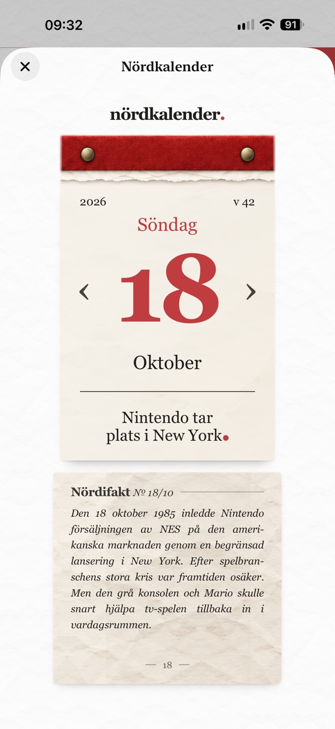 Nördkalenderns kalenderblad och dagens tekniknostalgi